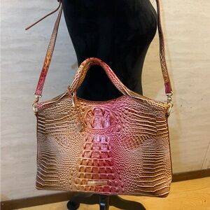 Stylish Crocodile Pattern Shoulder/Crossbody Bag in Brown and Pink